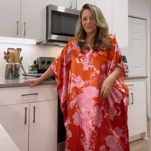 Floral Red/orange and Pink Kaftan- One Size